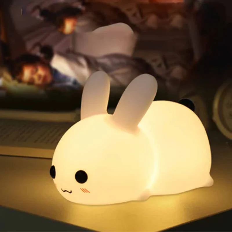 Adorable Rabbit LED Night Light with Soft Silicone, Dimmable Brightness, and USB Rechargeable Design