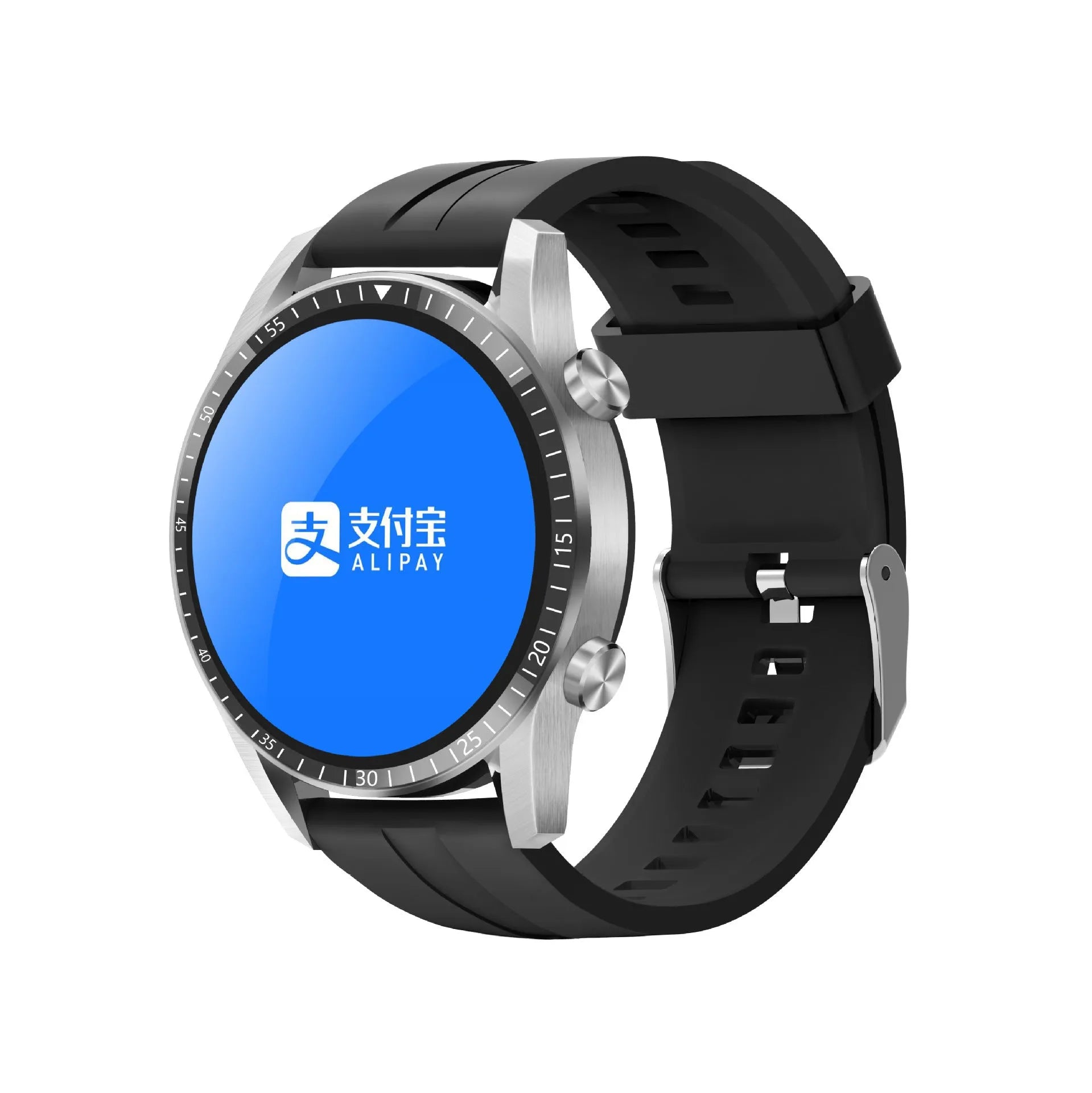 Round 46mm aluminium alloy smartwatch with touchscreen displaying heart rate and call functions