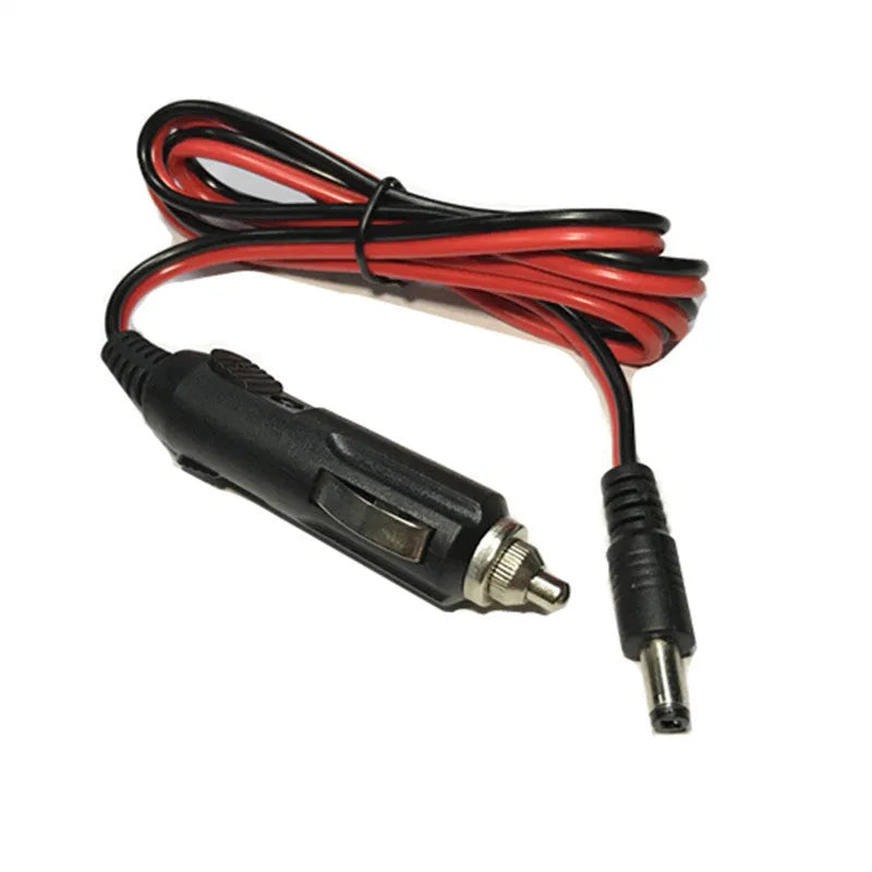 Black 12V car cigarette lighter charging cable with DC5.5 plug showing 1.2 metre length