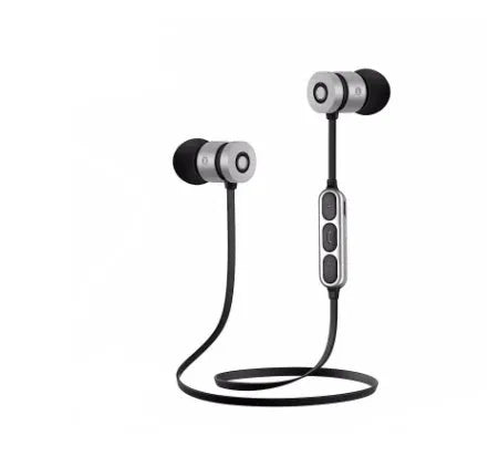 Metal magnetic sports Bluetooth wireless neckband headset in black colour with magnetic earbuds
