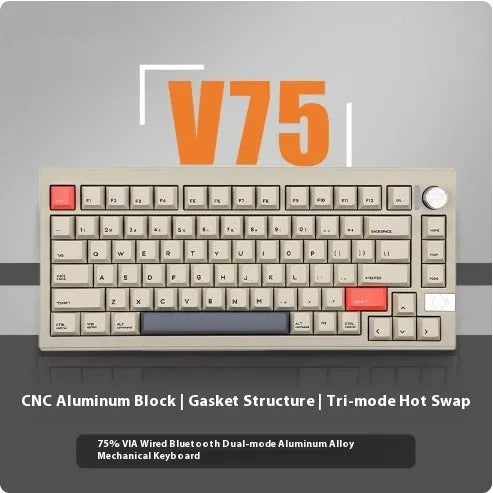 Chidu V75 aluminum mechanical keyboard with frosted gray shaft and RGB backlighting, 81-key black layout