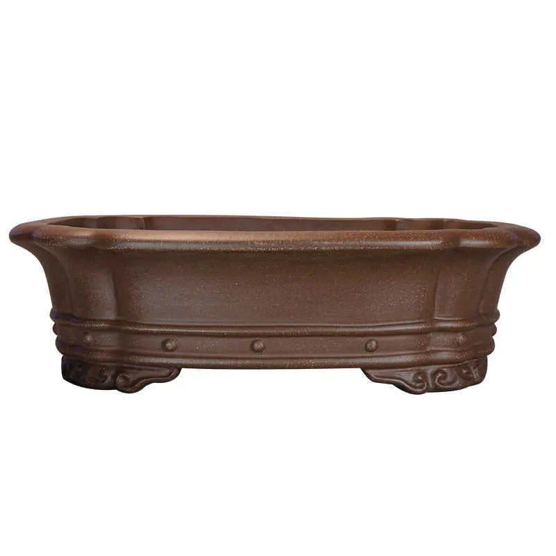 Handmade rectangular purple sand clay begonia flower pot for desktop plants, antique style.