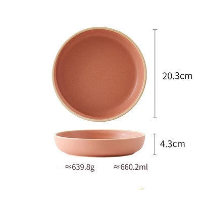 Matte ceramic plate set with sesame point glaze, microwave and dishwasher safe