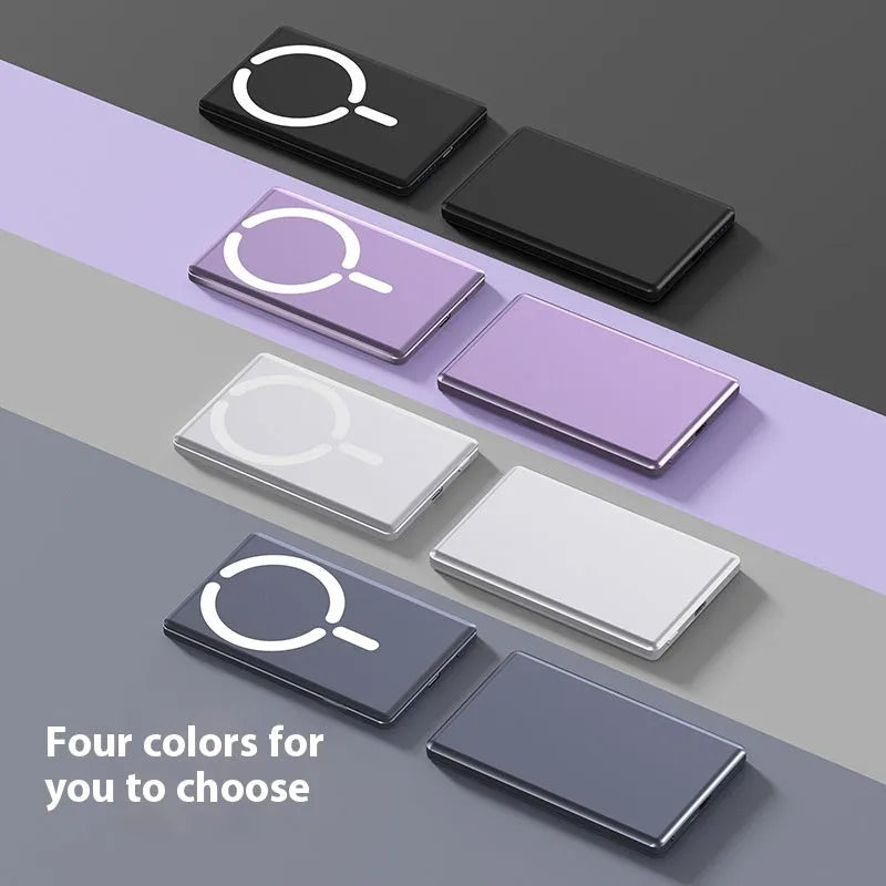 Ultra-thin 9mm magnetic power bank in aluminium alloy with 10000mAh capacity for iPhone wireless charging