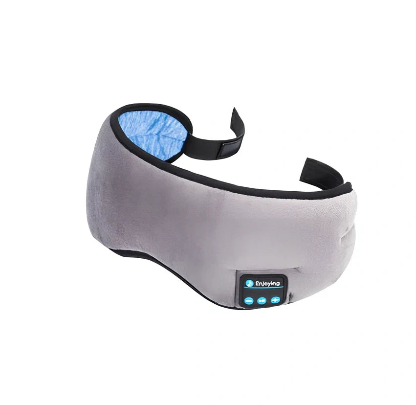Black wireless Bluetooth eye mask with built-in headphones, 22cm length, for sleep and music playback