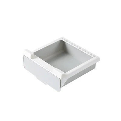 Under cabinet hanging storage box for kitchen utensils in white, green, and blue
