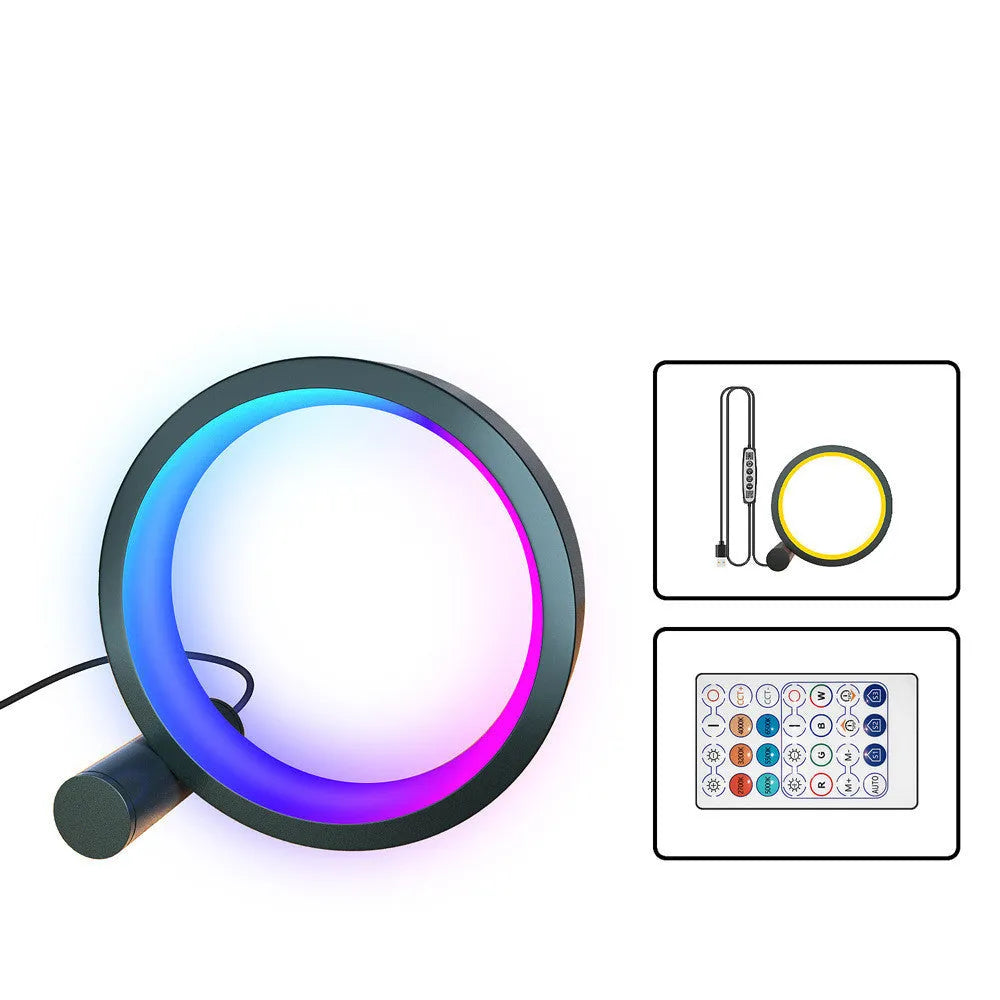 Smart aluminium alloy LED light with colourful music-reactive rings and a remote control