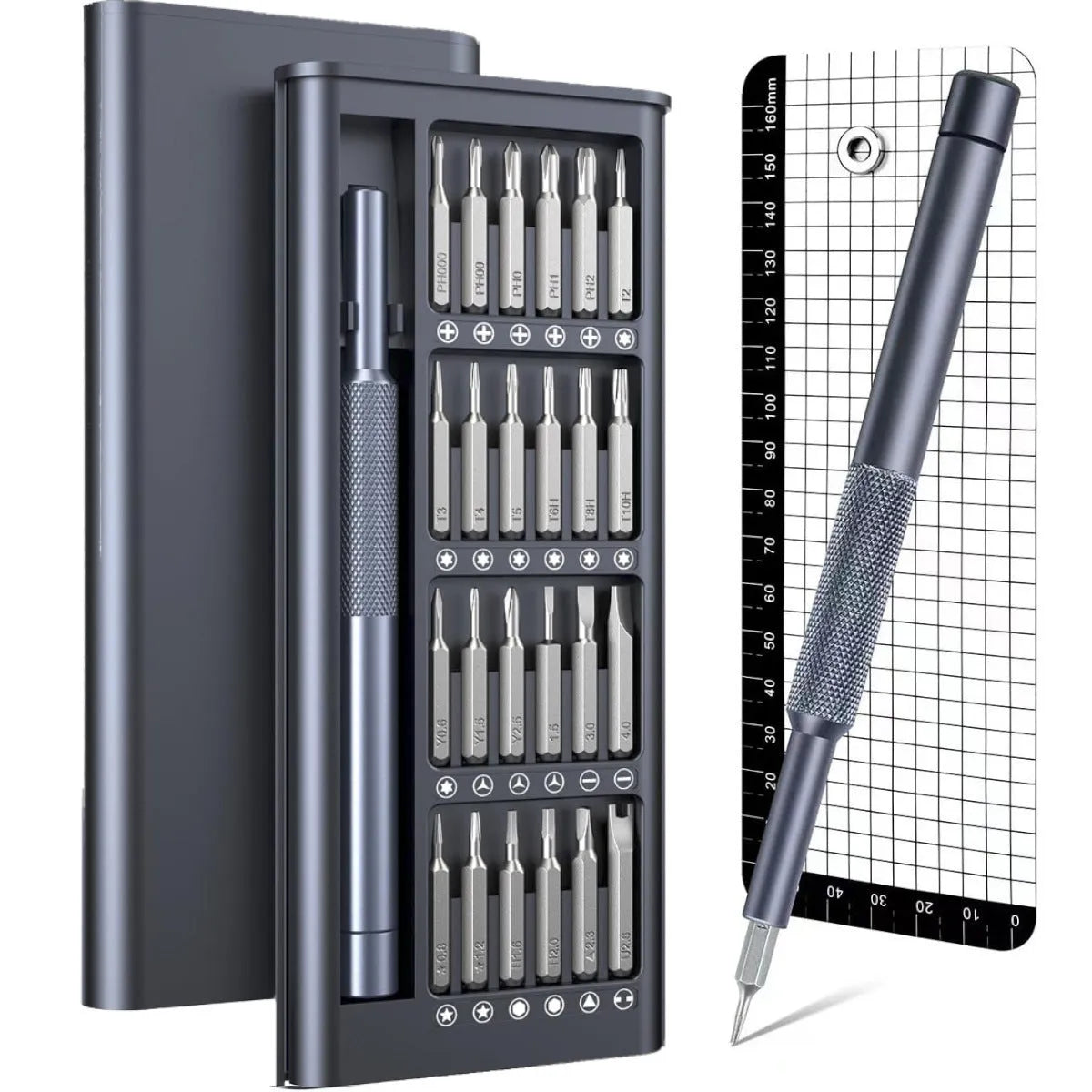 Compact 25-in-one magnetic screwdriver set with chrome vanadium steel bits and a black ABS handle.