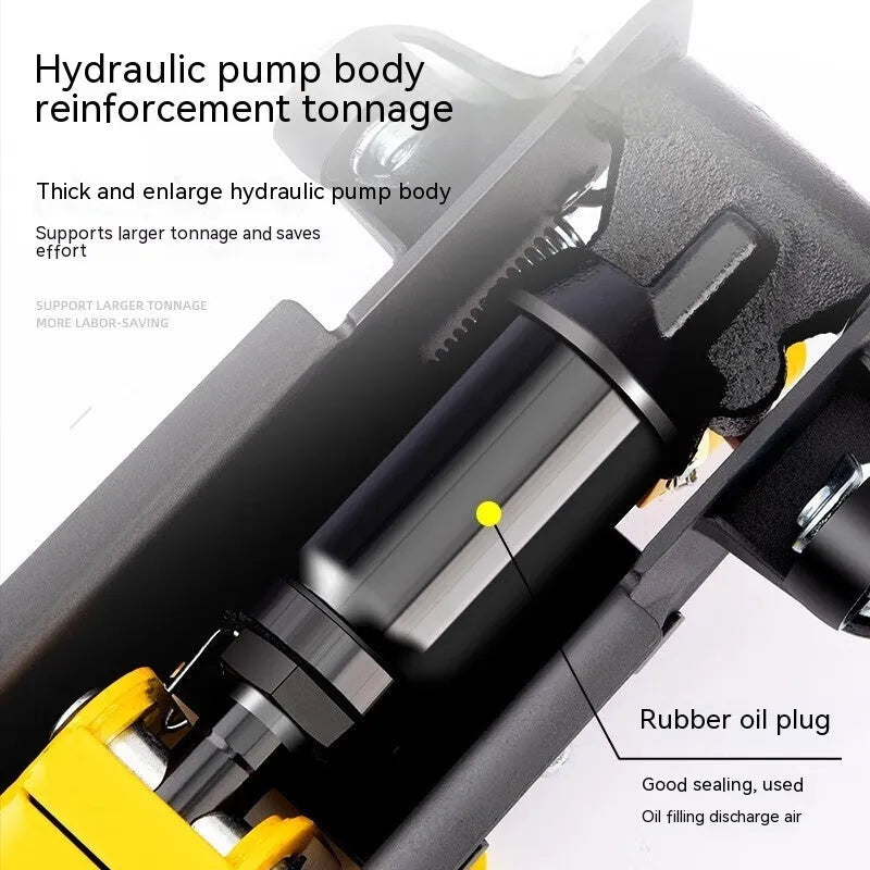 Hydraulic low car jack with handle for tyre changing applications