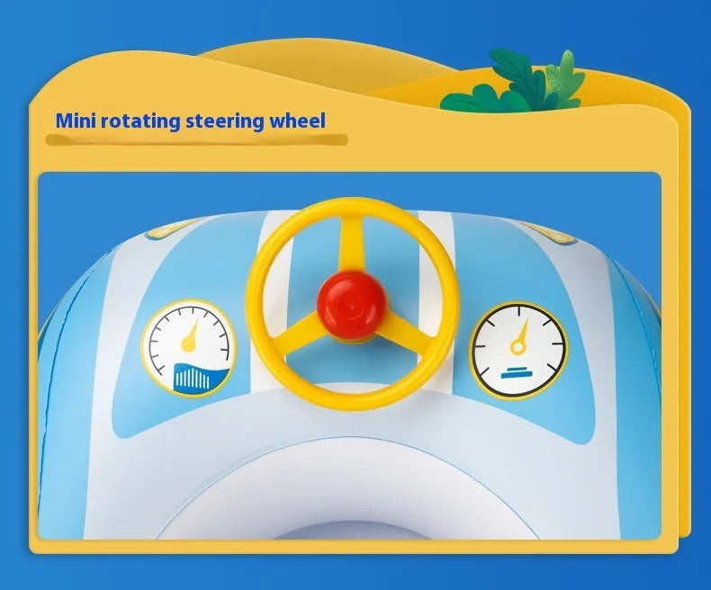 Pink inflatable swimming ring with cartoon sports car design for children's swimming