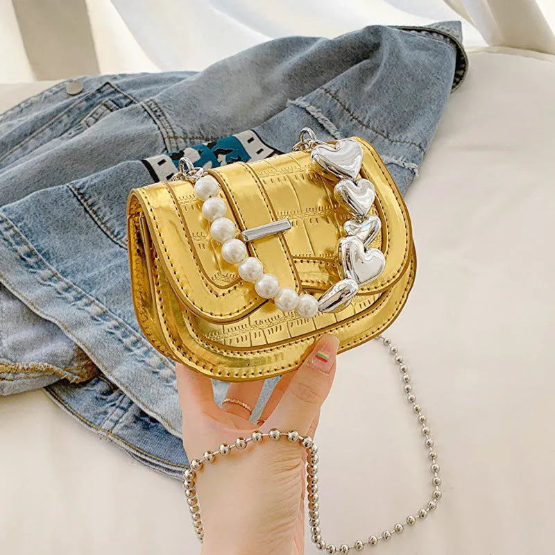 PU leather women's mini tote crossbody bag in horizontal square shape with mobile phone compartment