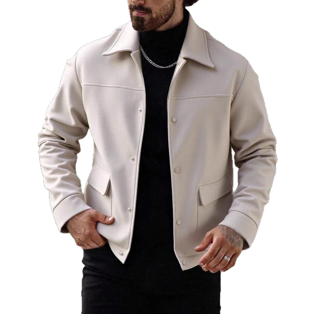 European and American casual wool jacket for women, slim fit, long sleeve lapel, woven polyester, black colour, on model