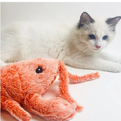 USB rechargeable interactive cat toy with lifelike jumping lobster design and swinging tail action