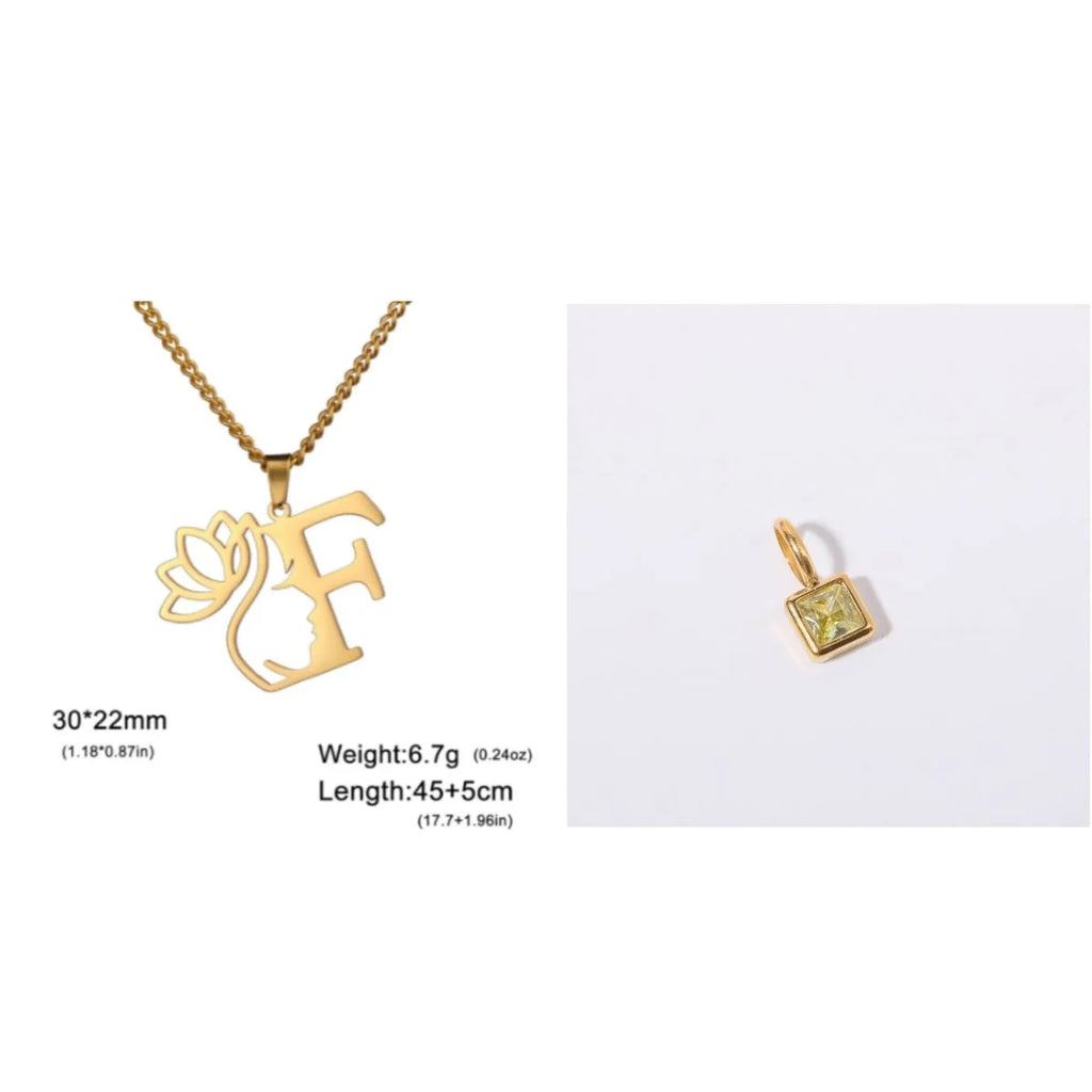 Stainless steel necklace with cross chain design and a pendant, available in gold or steel colour.