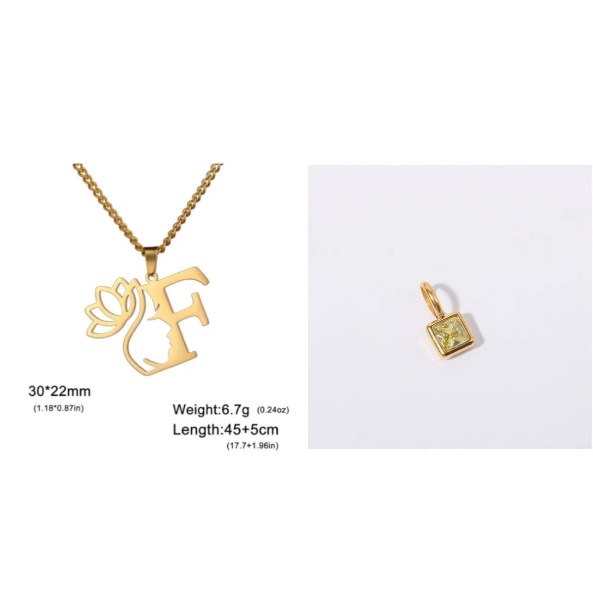 Stainless steel necklace with cross chain design and a pendant, available in gold or steel colour.
