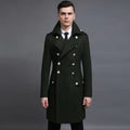 Double-row retro woolen coat for men in loose fit with double-breasted button closure and flax fabric