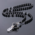 Natural white crystal column pendant necklace with copper fittings and adjustable rope chain on neutral background