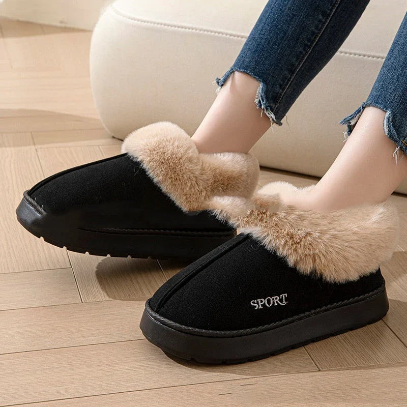 Cozy faux fur-lined platform slippers for women in various colors with non-slip soles and comfortable design