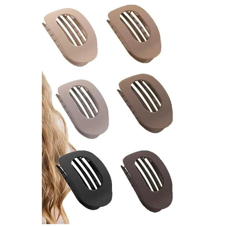 Six rose red plastic hair clips with frosted surface and quadrilateral design on white background