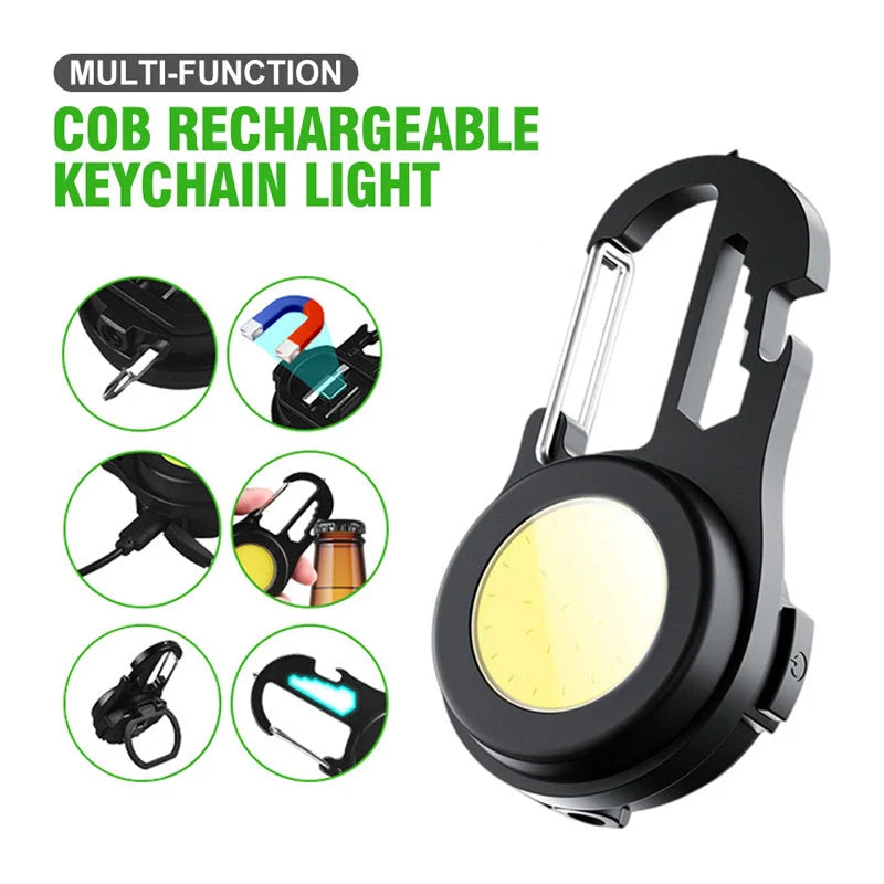 6 IN 1 Multi-functional Mini Keychain Lamp with super bright COB light and USB rechargeable feature