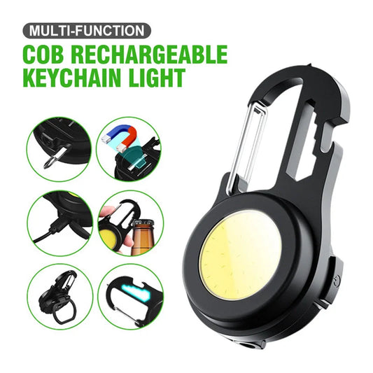 6 IN 1 Multi-functional Mini Keychain Lamp with super bright COB light and USB rechargeable feature