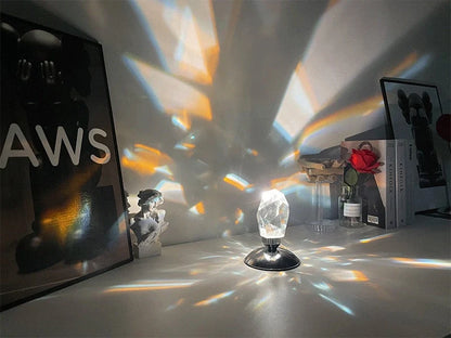 LED Crystal Night Light with Remote Control showcasing diamond-cut pattern projection