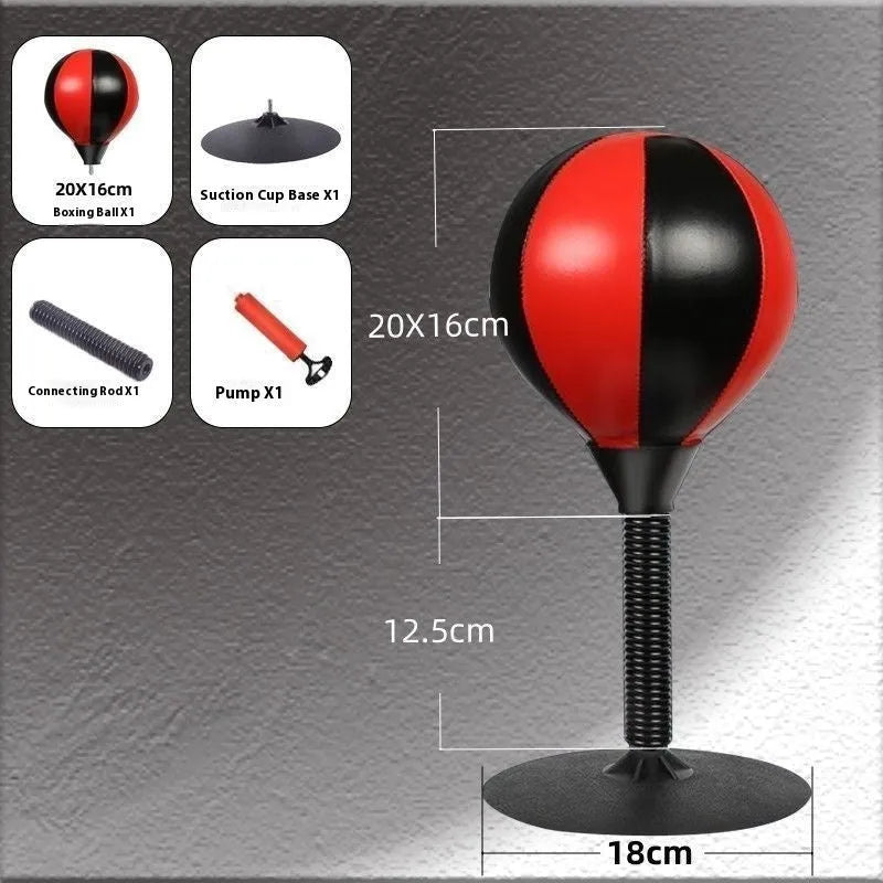 Tabletop inflatable boxing speed ball with suction cup base on a desk