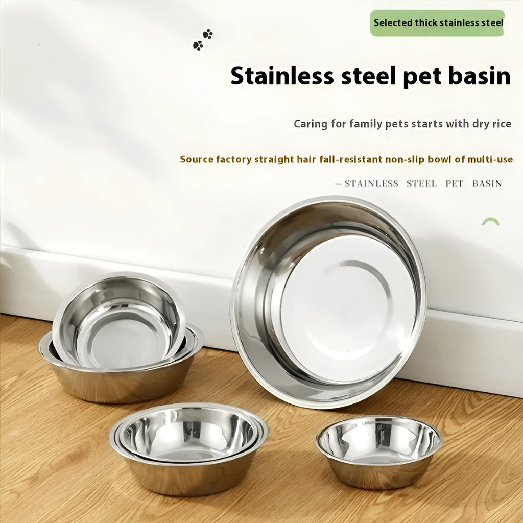 Stainless steel pet bowl in five sizes from 13cm to 22cm for cats and dogs.