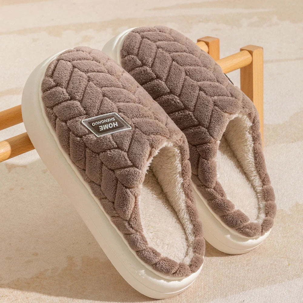 Cozy Non-Slip Plush House Slippers for Men and Women in a variety of fashionable colors with thick, non-slip soles and soft, plush lining for maximum comfort and traction.