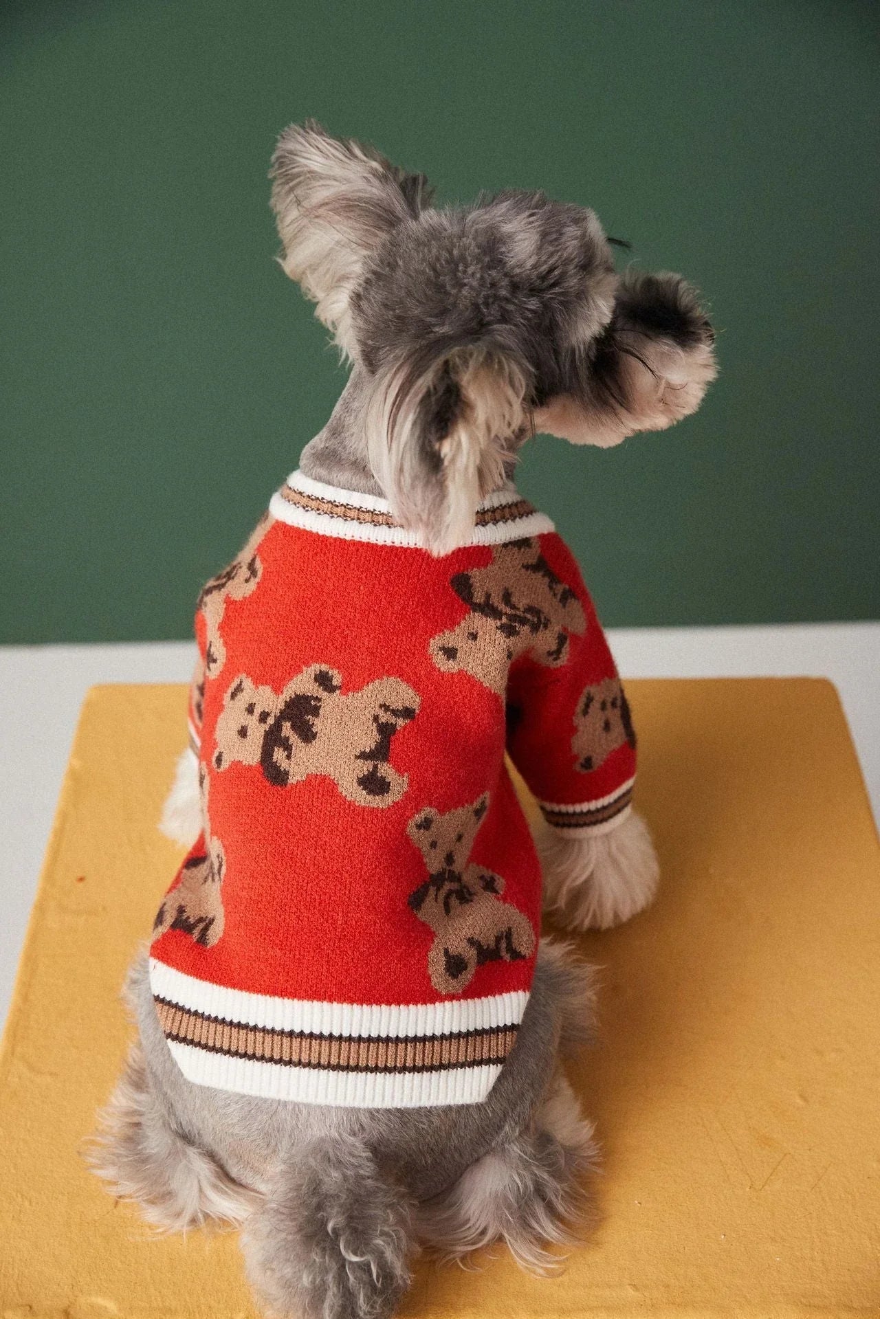 A stylish striped pet sweater made of premium New Zealand wool for cosy winter comfort