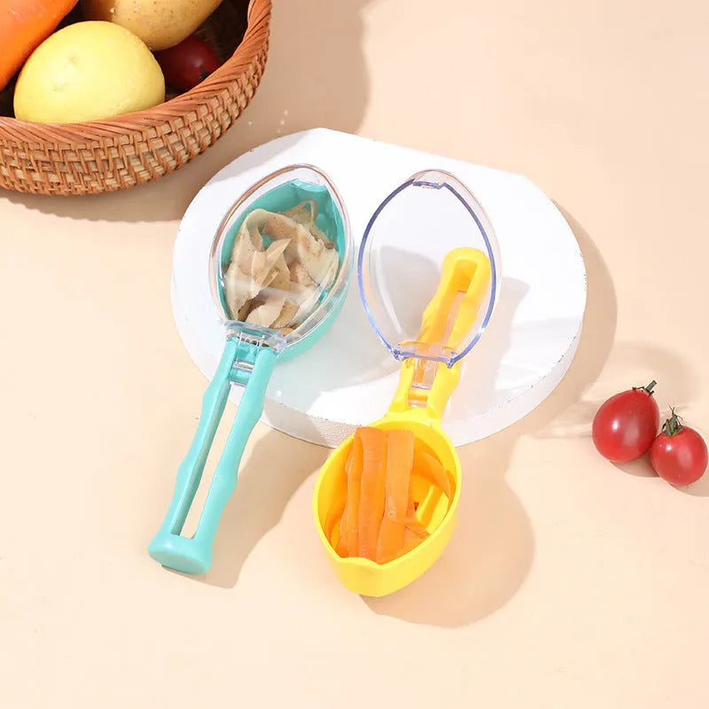 Yellow paring knife with storage lid for peeling fruits and vegetables