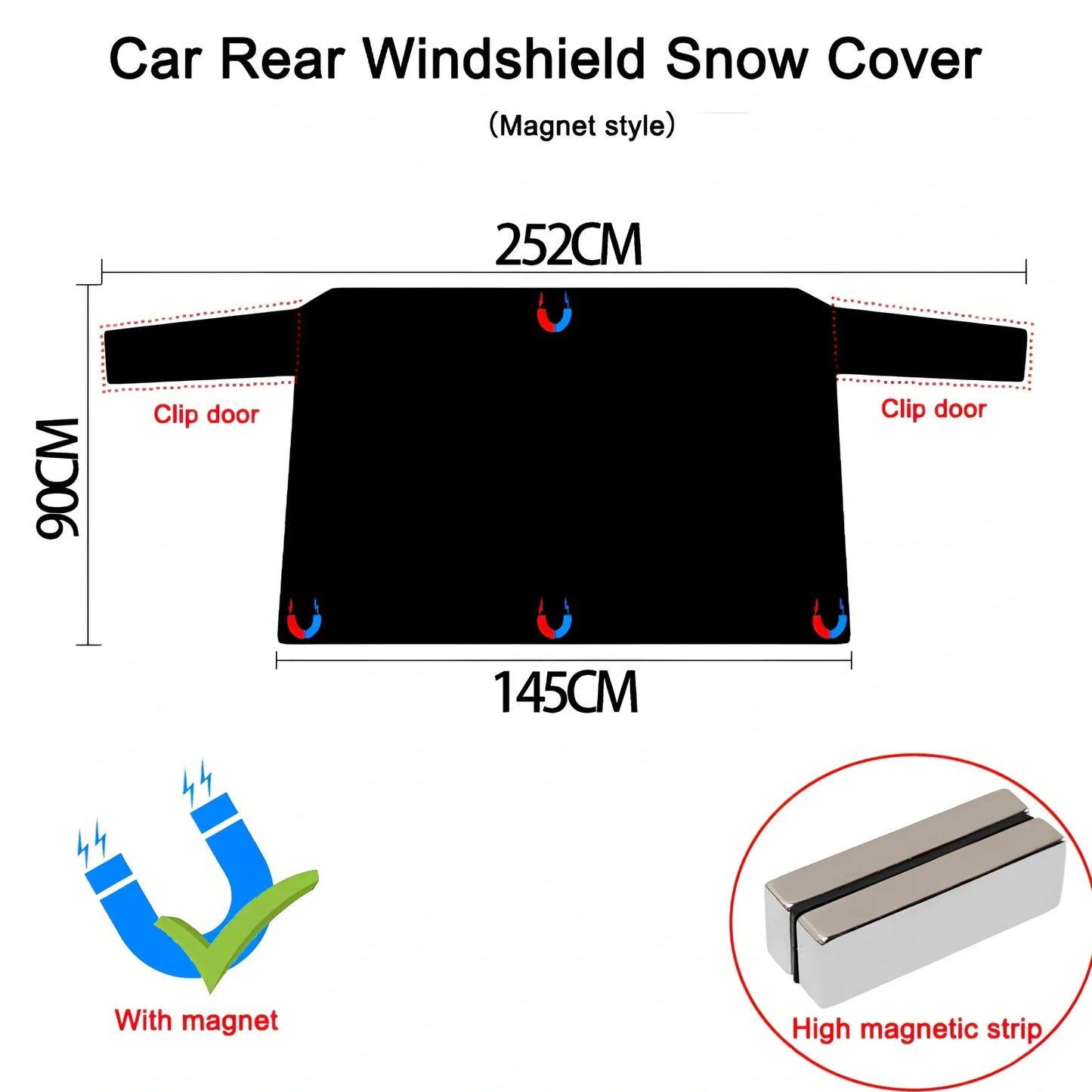 Car front snow cover with magnetic strips on silver Oxford cloth for winter protection