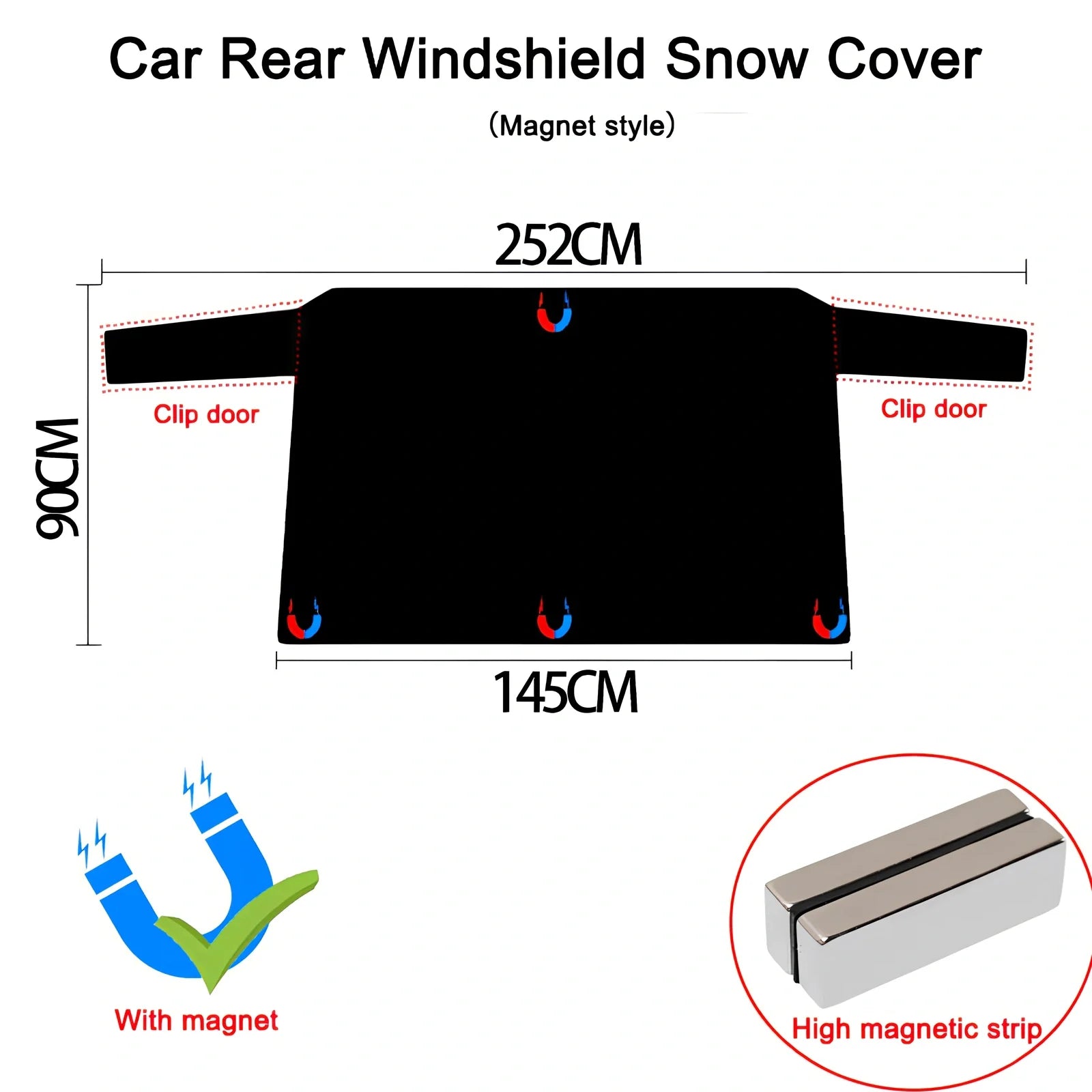 Car front snow cover with magnetic strips on silver Oxford cloth for winter protection