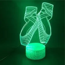 3D ballet dancer silhouette night light on a base with remote control, showing multiple colour options.