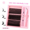 DIY single cluster false eyelash extension suit with eyelash tweezers on a white background.