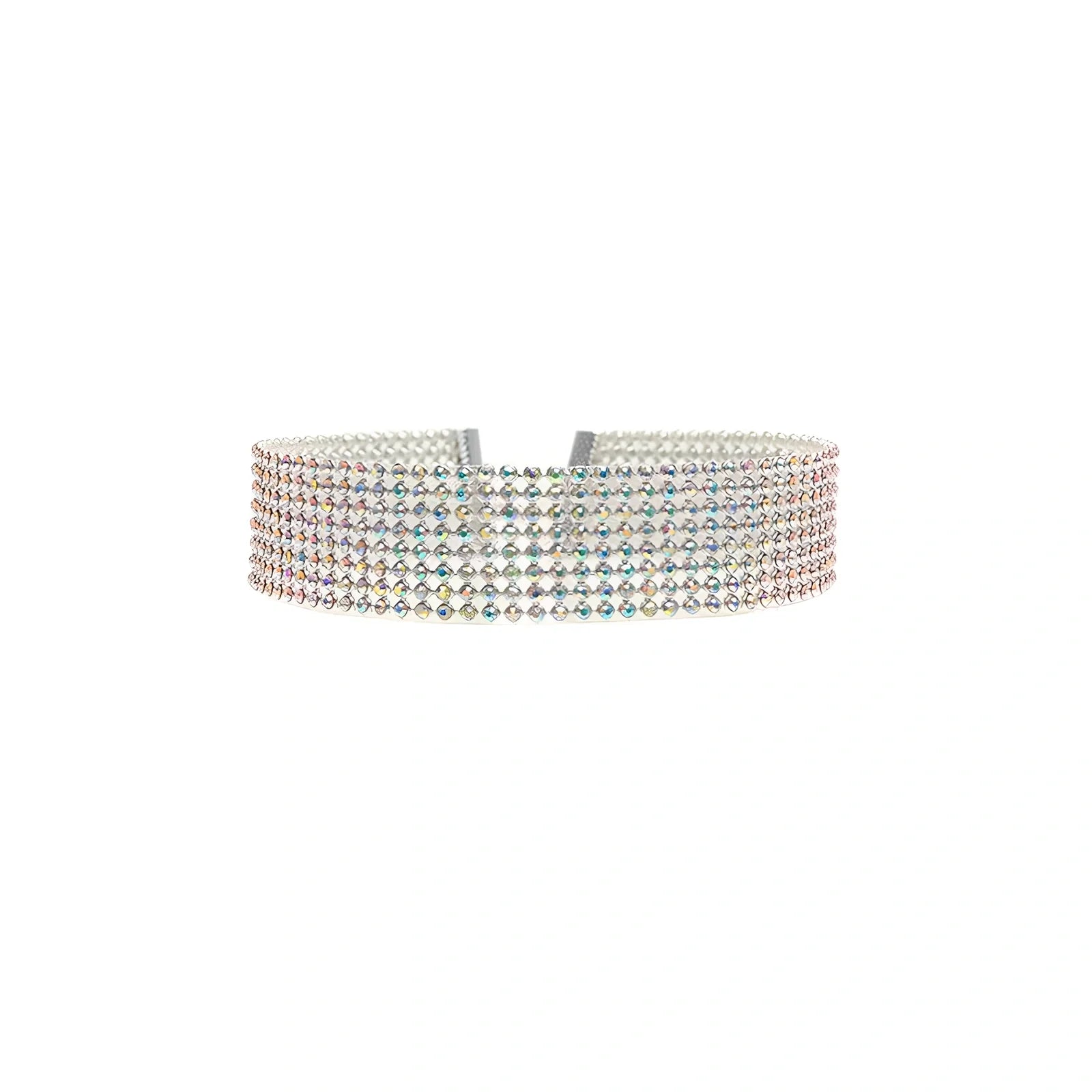 Women's full crystal rhinestone choker necklace, 29cm length with 10cm extension, multicolor or white options in 1-2.5cm widths