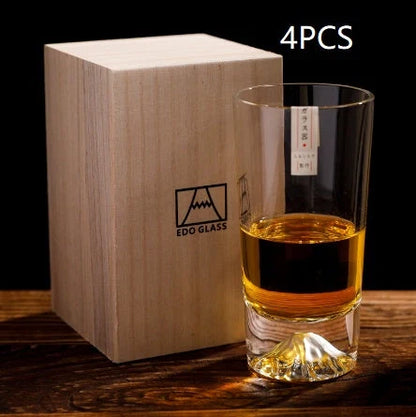 Japanese Mount Whiskey Glass in crystal glass with Mount Fuji design