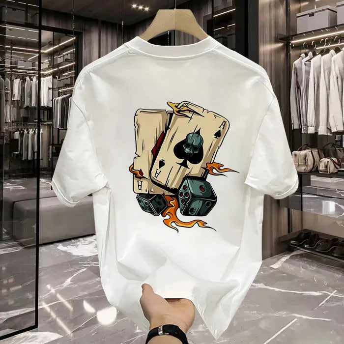 Heavy cotton printed men's T-shirt with short sleeves in black and white colour options