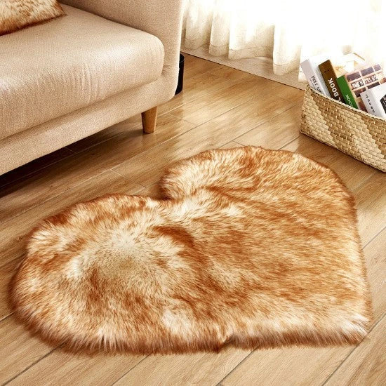 Soft, plush heart-shaped rug in various colors and sizes for comfortable home decor