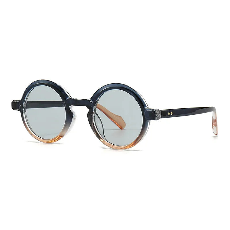 European American retro artistic round sunglasses with black frame and gray lenses, full-frame plastic design