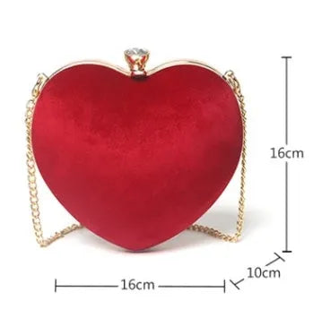Heart-shaped plush cotton chain bag in pink with chain strap and hook closure