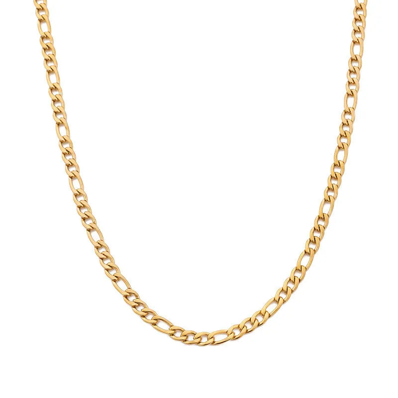 Gold electroplated stainless steel necklace with geometry pendant on white background
