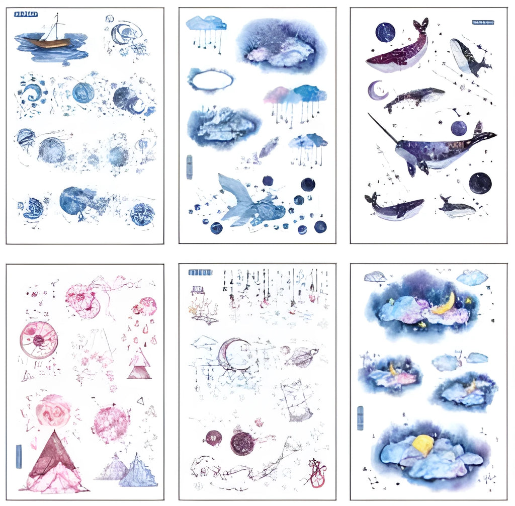 Japanese paper decorative sticker set with Fantasy stars design measuring 10.5 by 14.1 centimetres