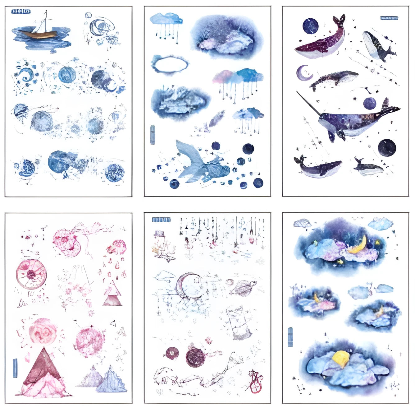 Japanese paper decorative sticker set with Fantasy stars design measuring 10.5 by 14.1 centimetres