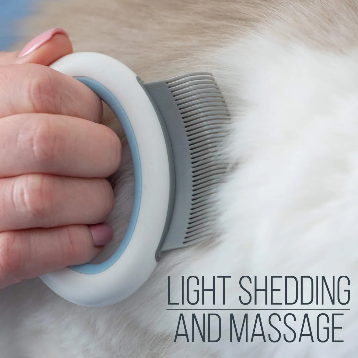 Blue pet grooming comb with ergonomic handle for cats and dogs