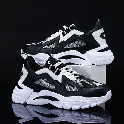 Men's white non-slip sneakers for walking and running, available in black, black red, and white blue