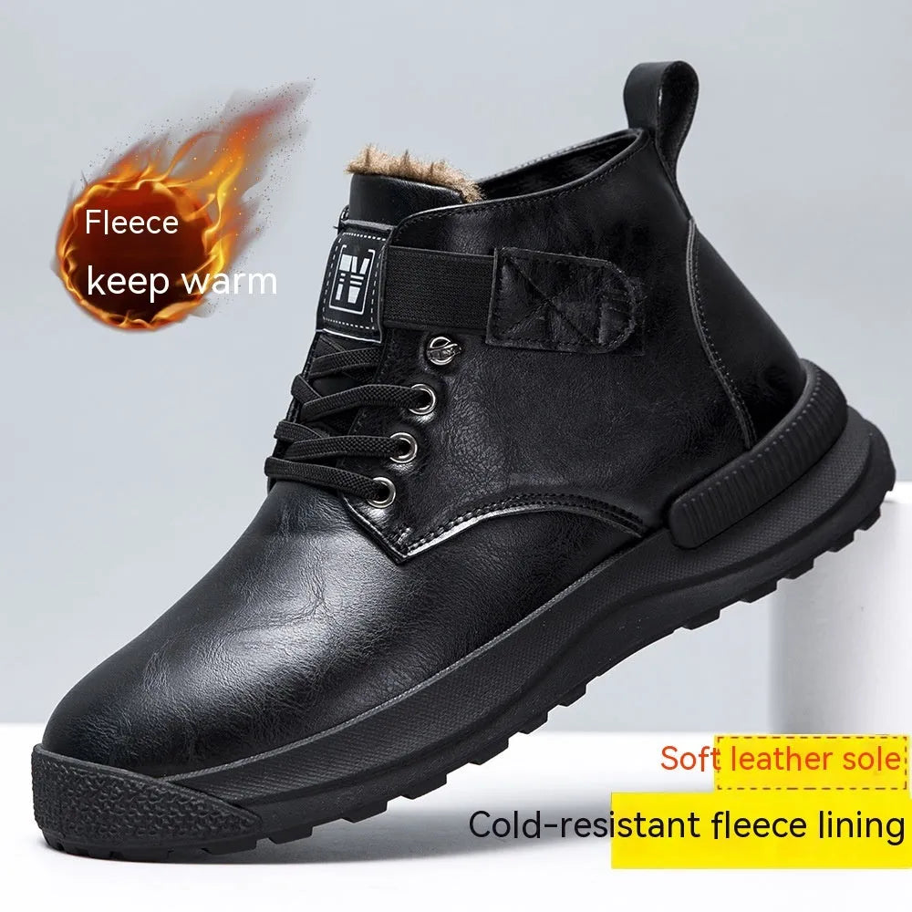 Black and brown Martin platform high-top boots with artificial PU upper and rubber sole