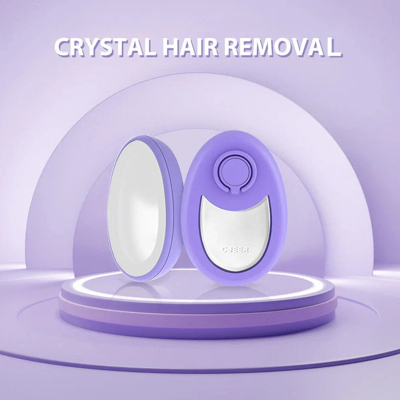 Green crystal hair removal device with metal ring grip on flat nano-glass surface