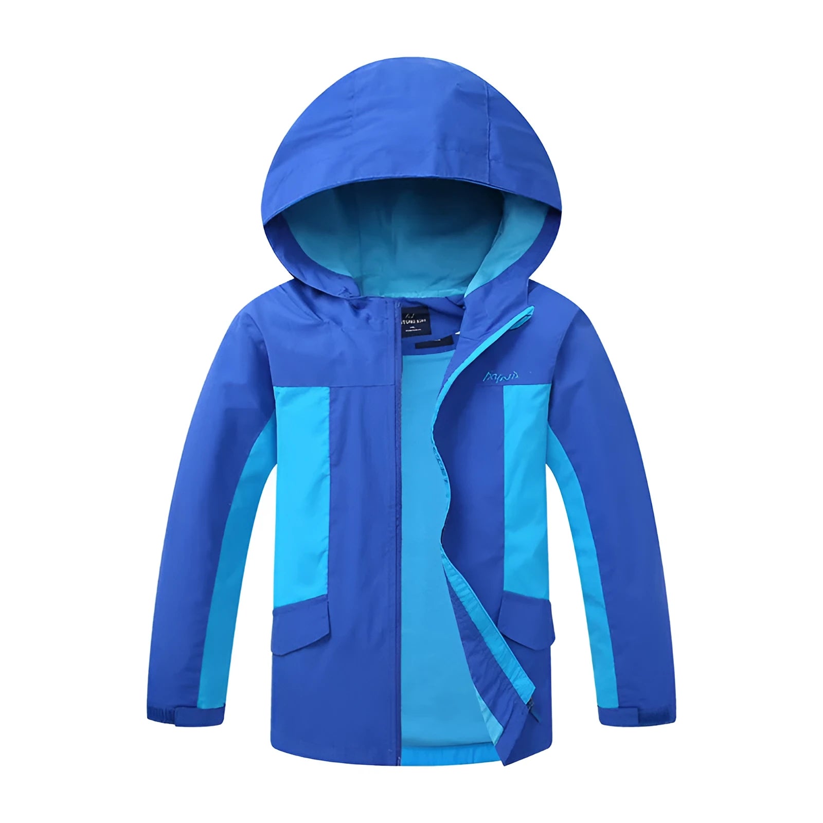 Boy wearing a blue zip-up sanded acetate jacket for autumn