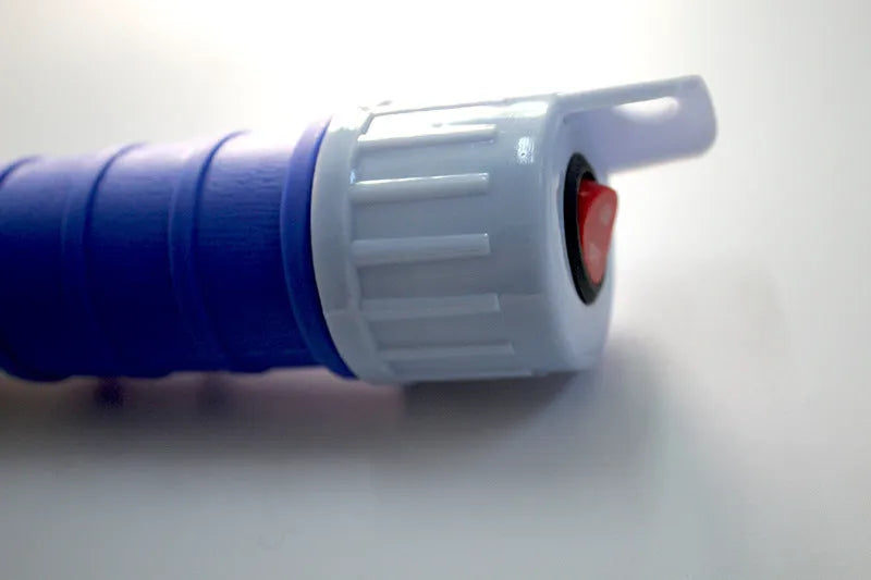 Blue manual hand siphon pump for fuel and oil transfer with PP construction.